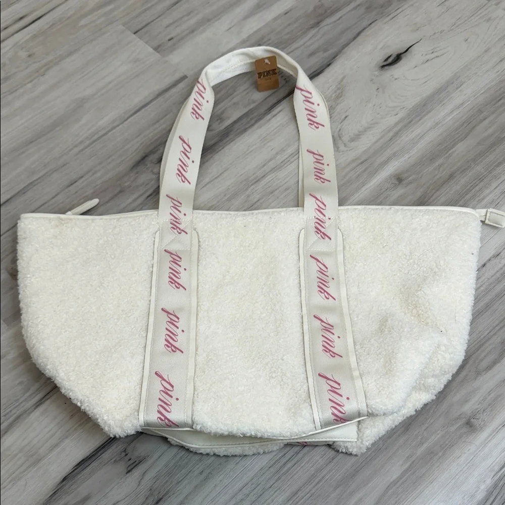 NWT PINK Victoria's Secret Cream Sherpa Tote Bag